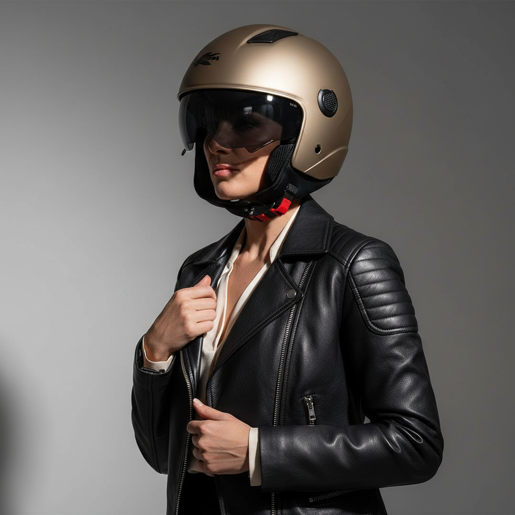 Casco Demi-Jet Kappa KV58 Basic Nichel Opaco con Visierino Fumè - Moon Bike - Vista 7