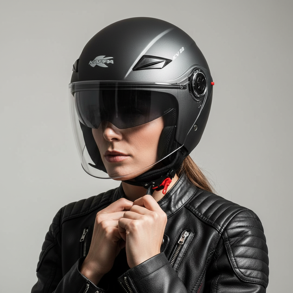 Casco Jet Kappa KV22 Florida Titan Doppia Visiera Titanio - Moon Bike - Vista 10
