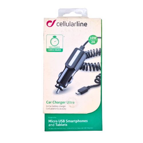 Cellularline Caricabatteria Auto Micro USB 5W – Cavo a Spirale Accendisigari 12/24V Smartphone