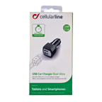 Cellularline Caricabatterie Auto Dual USB 3A 15W Nero – Ricarica Tablet e Smartphone 12/24V | MICROCBRUSBDUATAB