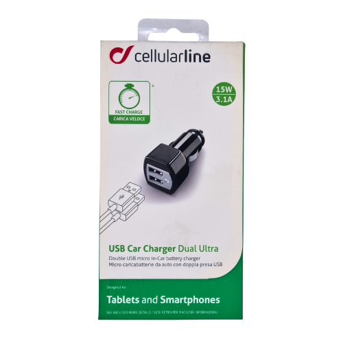 Cellularline Caricabatterie Auto Dual USB 3A 15W Nero – Ricarica Tablet e Smartphone 12/24V - Moon Bike - Vista 1