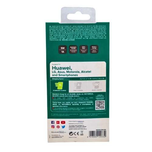 Cellularline Micro USB Car Charger MICROCBRUSB – Caricabatteria Auto 12V/24V Presa Accendisigari