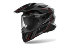 Airoh Commander 2 Carbon Stylish carbonio e rosso casco adventure, tre quarti anteriore destra, visiera chiusa
