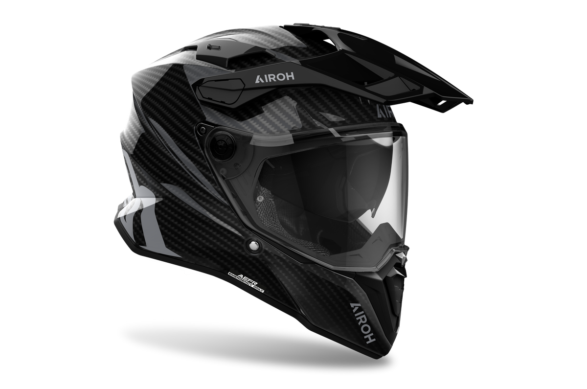 Airoh Commander 2 Full Carbon carbonio lucido casco adventure, tre quarti anteriore sinistra con frontino