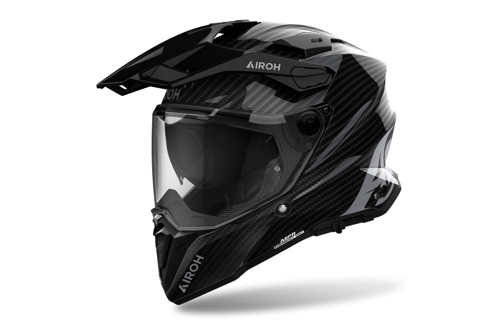 Airoh Commander 2 Full Carbon carbonio lucido casco adventure, tre quarti anteriore destra, visiera chiusa