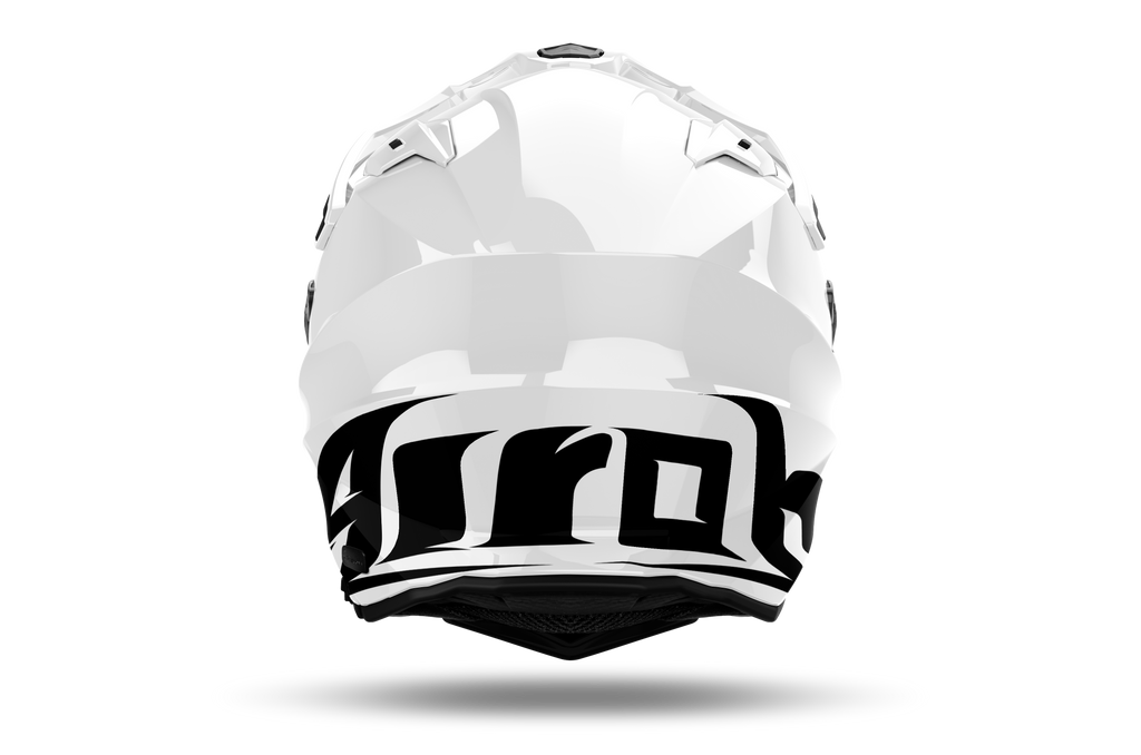 Airoh Commander 2 Color bianco lucido casco adventure, vista posteriore, logo Airoh sulla nuca
