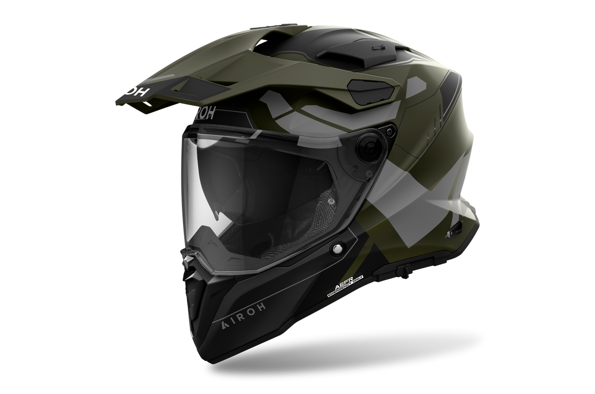 Airoh Commander 2 Reveal verde militare opaco casco adventure, tre quarti anteriore sinistra con frontino