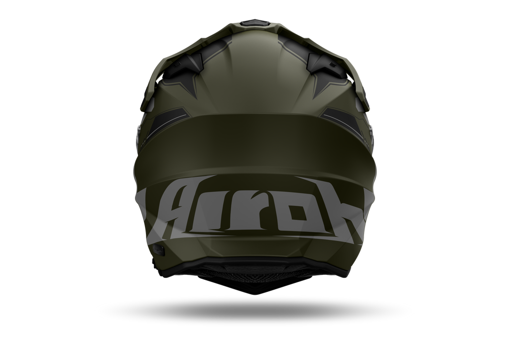 Airoh Commander 2 Reveal verde militare opaco casco adventure, vista posteriore, logo Airoh sulla nuca