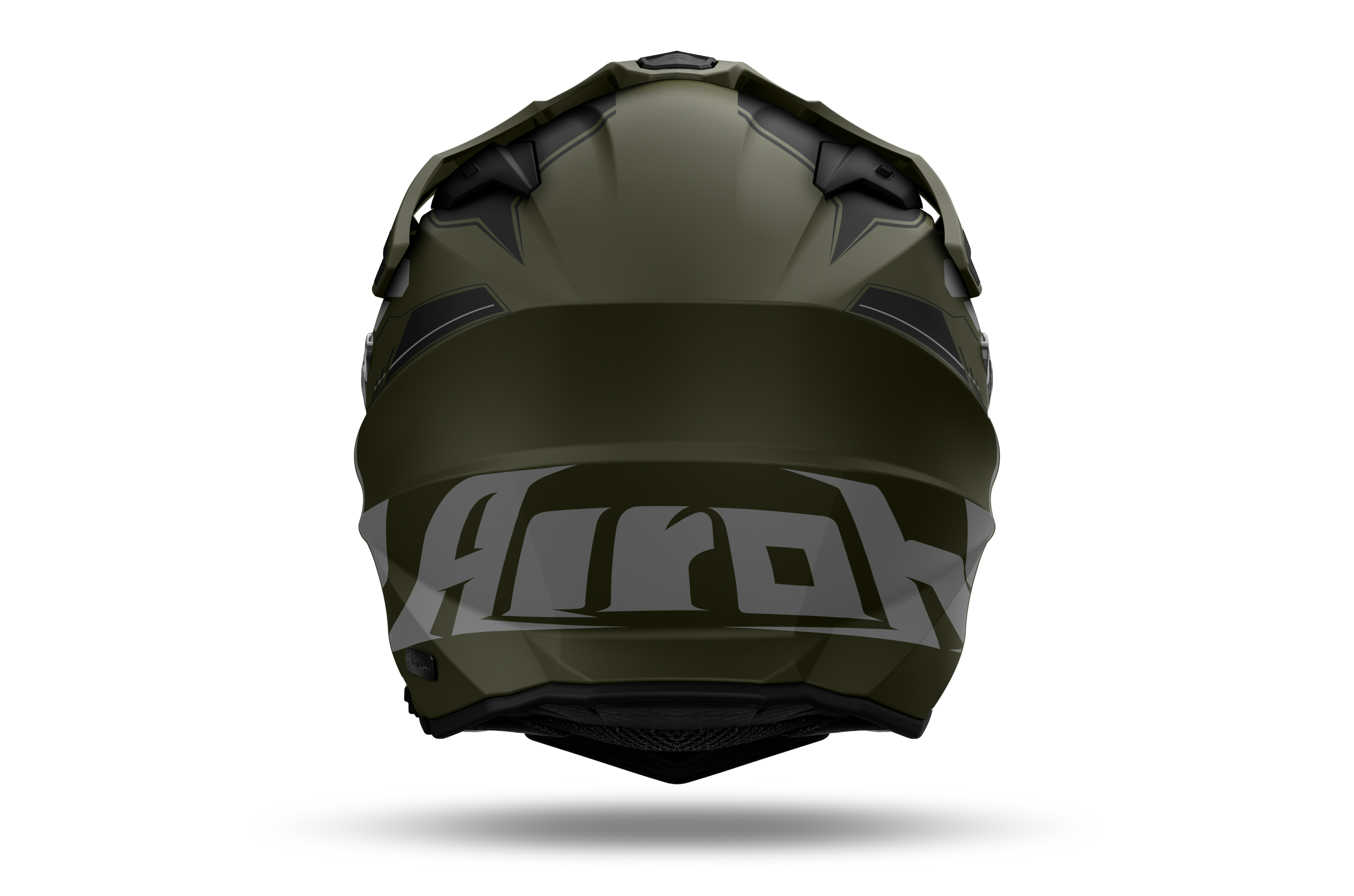 Airoh Commander 2 Reveal verde militare opaco casco adventure, vista posteriore, logo Airoh sulla nuca