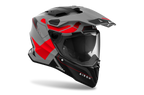Airoh Commander 2 Reveal grigio e rosso opaco casco adventure, tre quarti anteriore sinistra con frontino