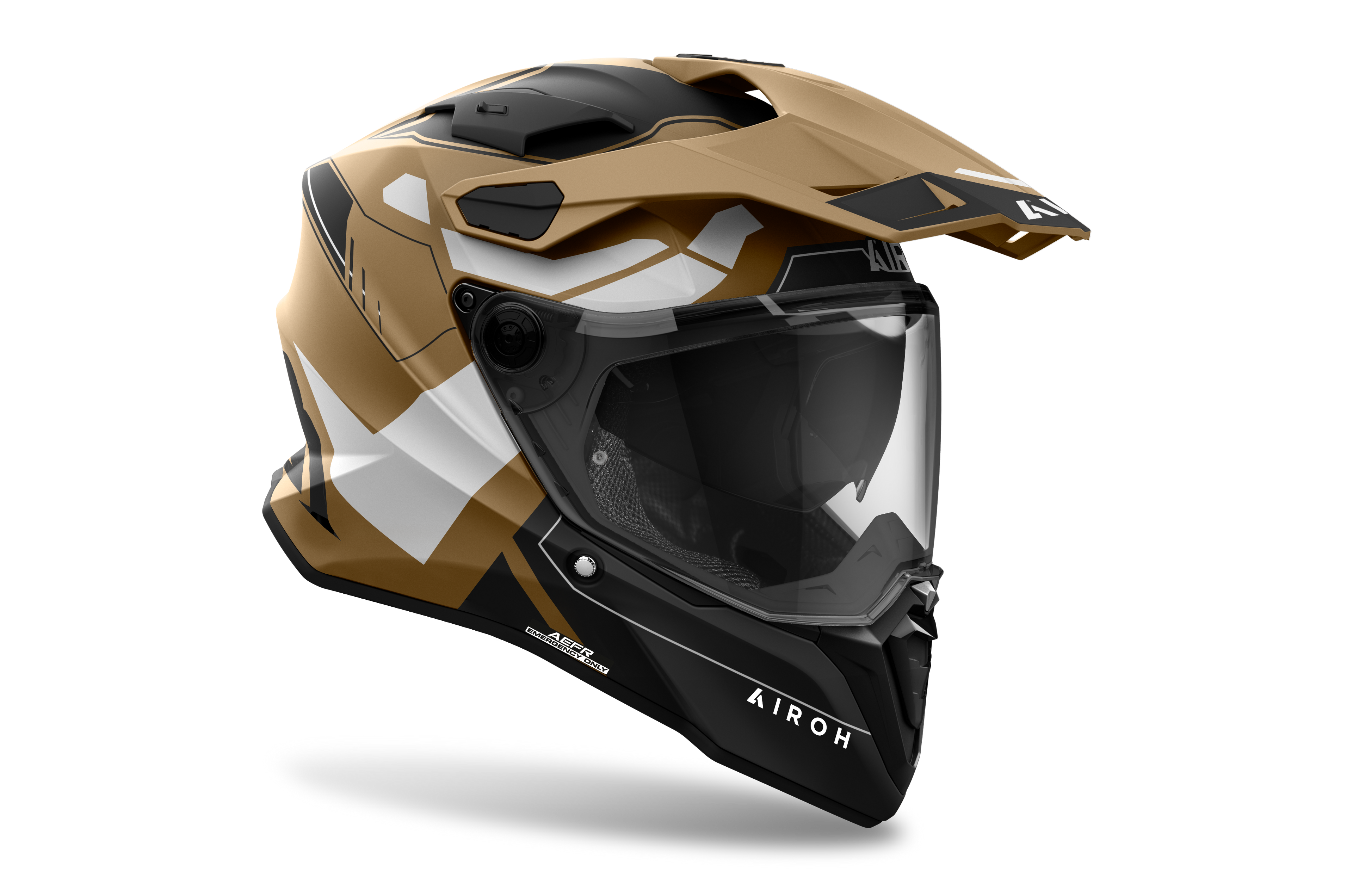 Airoh Commander 2 Reveal sabbia opaco casco adventure, tre quarti anteriore destra, visiera chiusa