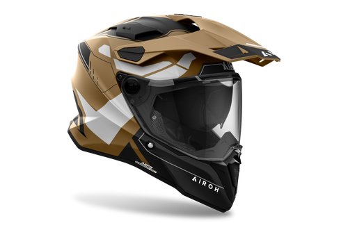 Airoh Commander 2 Reveal sabbia opaco casco adventure, tre quarti anteriore destra, visiera chiusa
