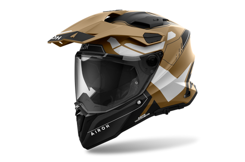 Airoh Commander 2 Reveal sabbia opaco casco adventure, tre quarti anteriore sinistra con frontino