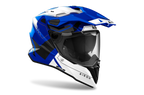 Airoh Commander 2 Reveal blu e bianco lucido casco adventure, tre quarti anteriore sinistra con frontino