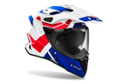 Airoh Commander 2 Reveal bianco, blu e rosso lucido casco adventure, tre quarti anteriore destra, visiera chiusa