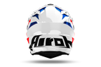 Airoh Commander 2 Reveal bianco, blu e rosso lucido casco adventure, vista posteriore, logo Airoh sulla nuca