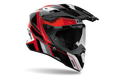Airoh Commander 2 Skip rosso, nero e bianco lucido casco adventure, tre quarti anteriore sinistra con frontino
