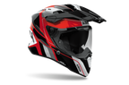Airoh Commander 2 Skip rosso, nero e bianco lucido casco adventure, tre quarti anteriore sinistra con frontino