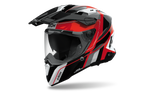 Airoh Commander 2 Skip rosso, nero e bianco lucido casco adventure, tre quarti anteriore destra, visiera chiusa