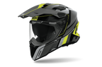 Airoh Commander 2 Skip nero e giallo fluo opaco casco adventure, tre quarti anteriore sinistra con frontino