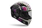 Casco integrale Airoh Connor Bloom bianco e nero con fiori rosa cod. CNBL17, tre quarti anteriore