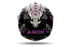 Airoh Connor Bloom bianco e nero con fiori rosa CNBL17, vista posteriore con estrattori e logo Airoh