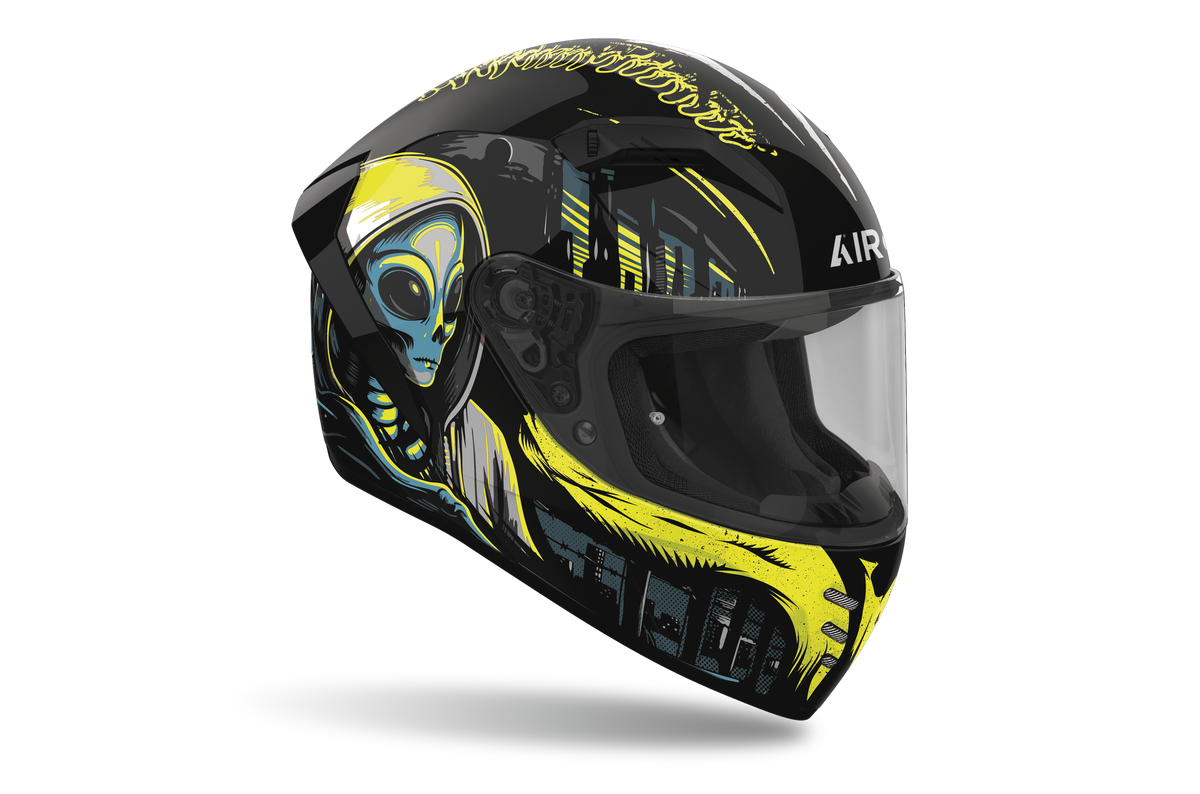 Casco integrale Airoh Connor Double Face nero e giallo cod. CNDBF35, tre quarti anteriore