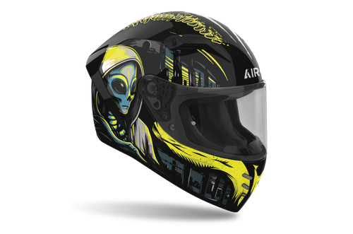 Casco integrale Airoh Connor Double Face nero e giallo cod. CNDBF35, tre quarti anteriore