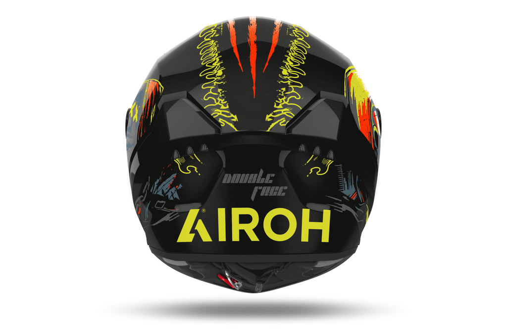 Airoh Connor Double Face nero e giallo CNDBF35, vista posteriore con estrattori e logo Airoh