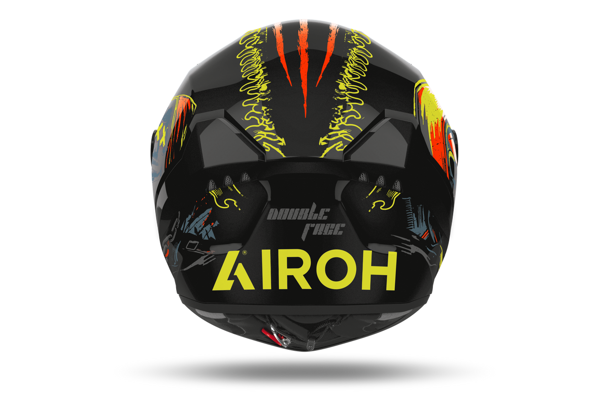Airoh Connor Double Face nero e giallo CNDBF35, vista posteriore con estrattori e logo Airoh