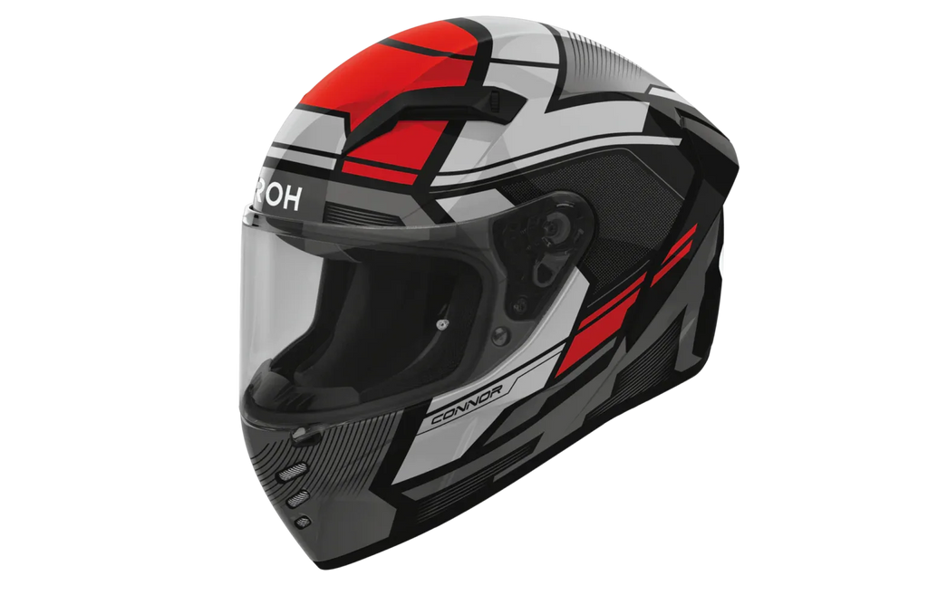 Airoh Connor Ego grigio e rosso CNE55: profilo laterale del casco integrale