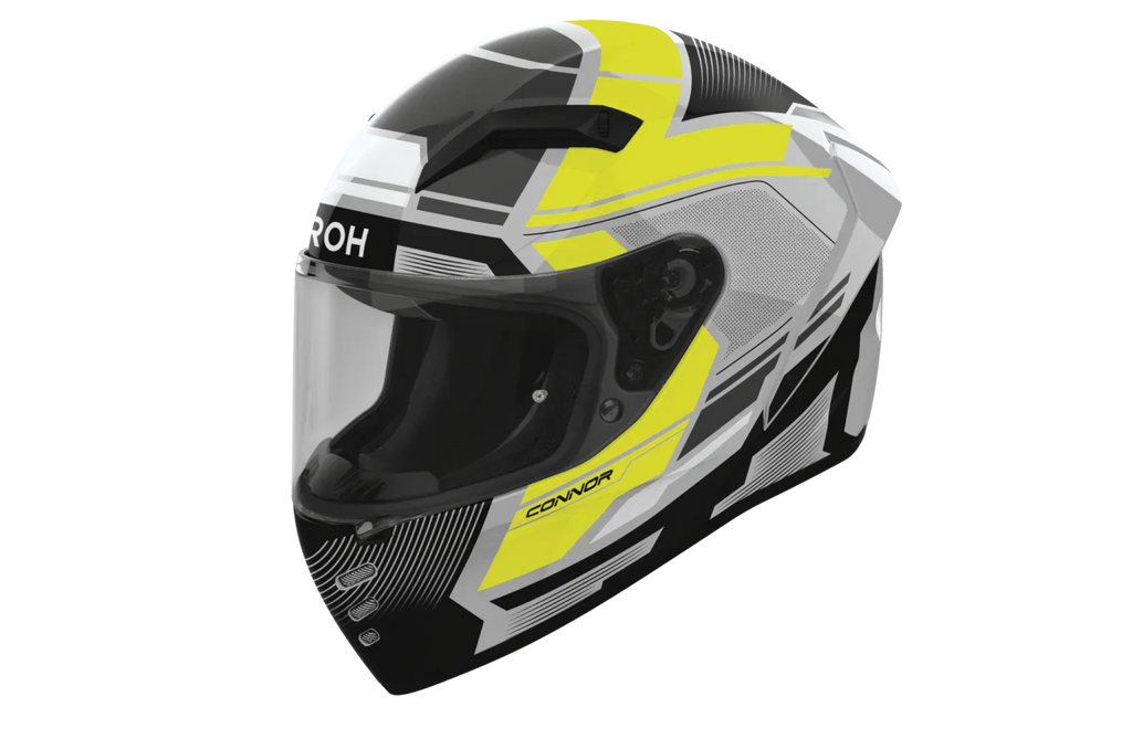 Airoh Connor Ego grigio e giallo CNE31: profilo laterale del casco integrale