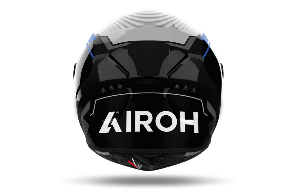 Airoh Connor Ego blu e grigio CNE18, vista posteriore con estrattori e logo Airoh