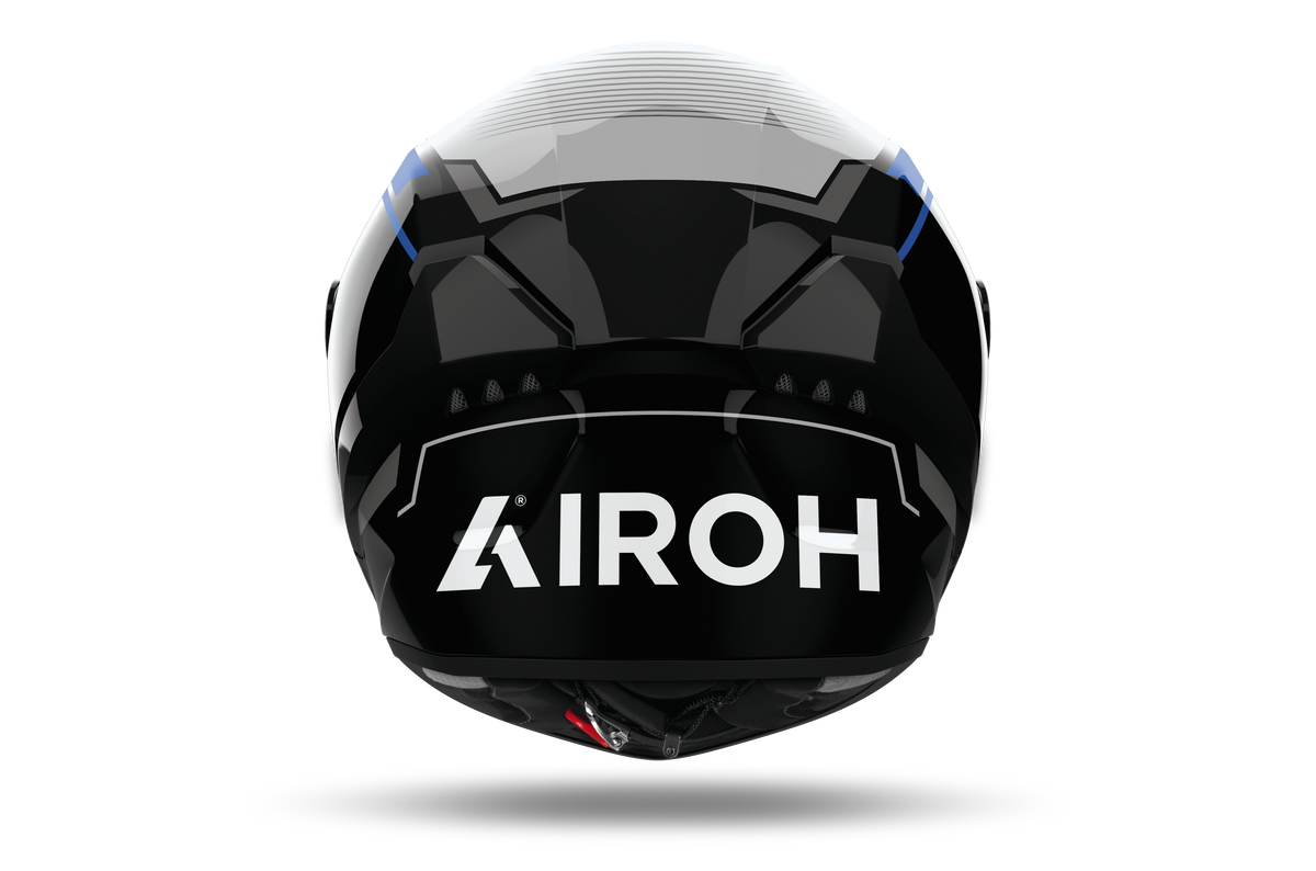 Airoh Connor Ego blu e grigio CNE18, vista posteriore con estrattori e logo Airoh