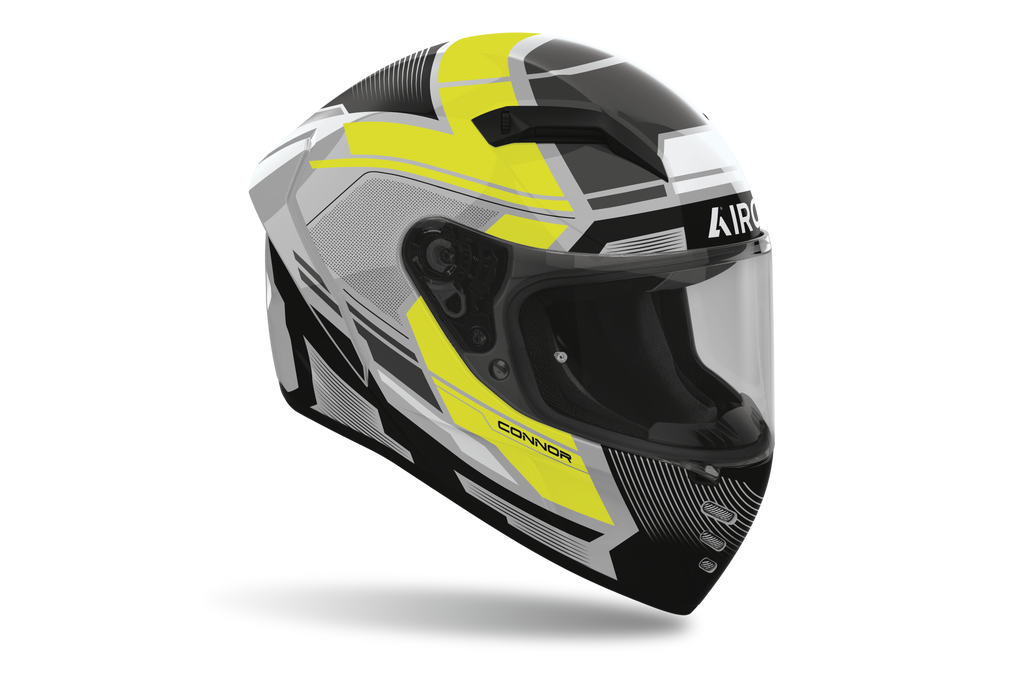 Casco integrale Airoh Connor Ego grigio e giallo cod. CNE31, tre quarti anteriore