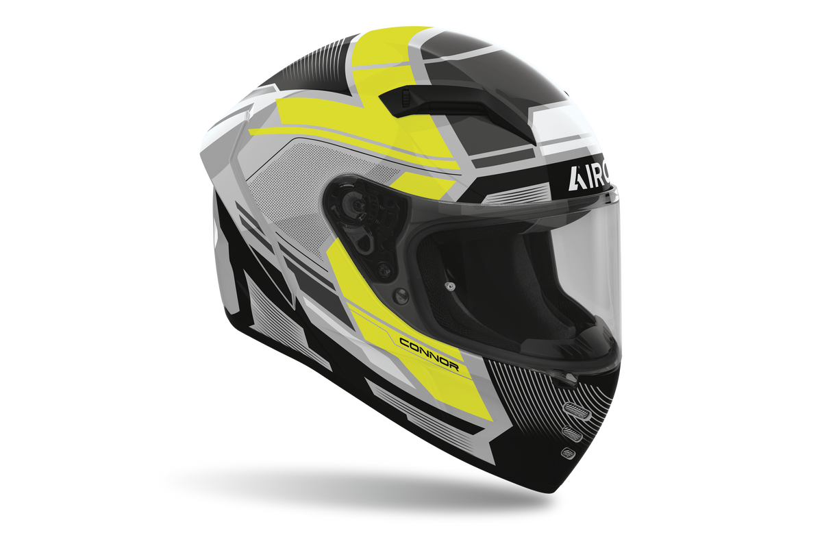 Casco integrale Airoh Connor Ego grigio e giallo cod. CNE31, tre quarti anteriore