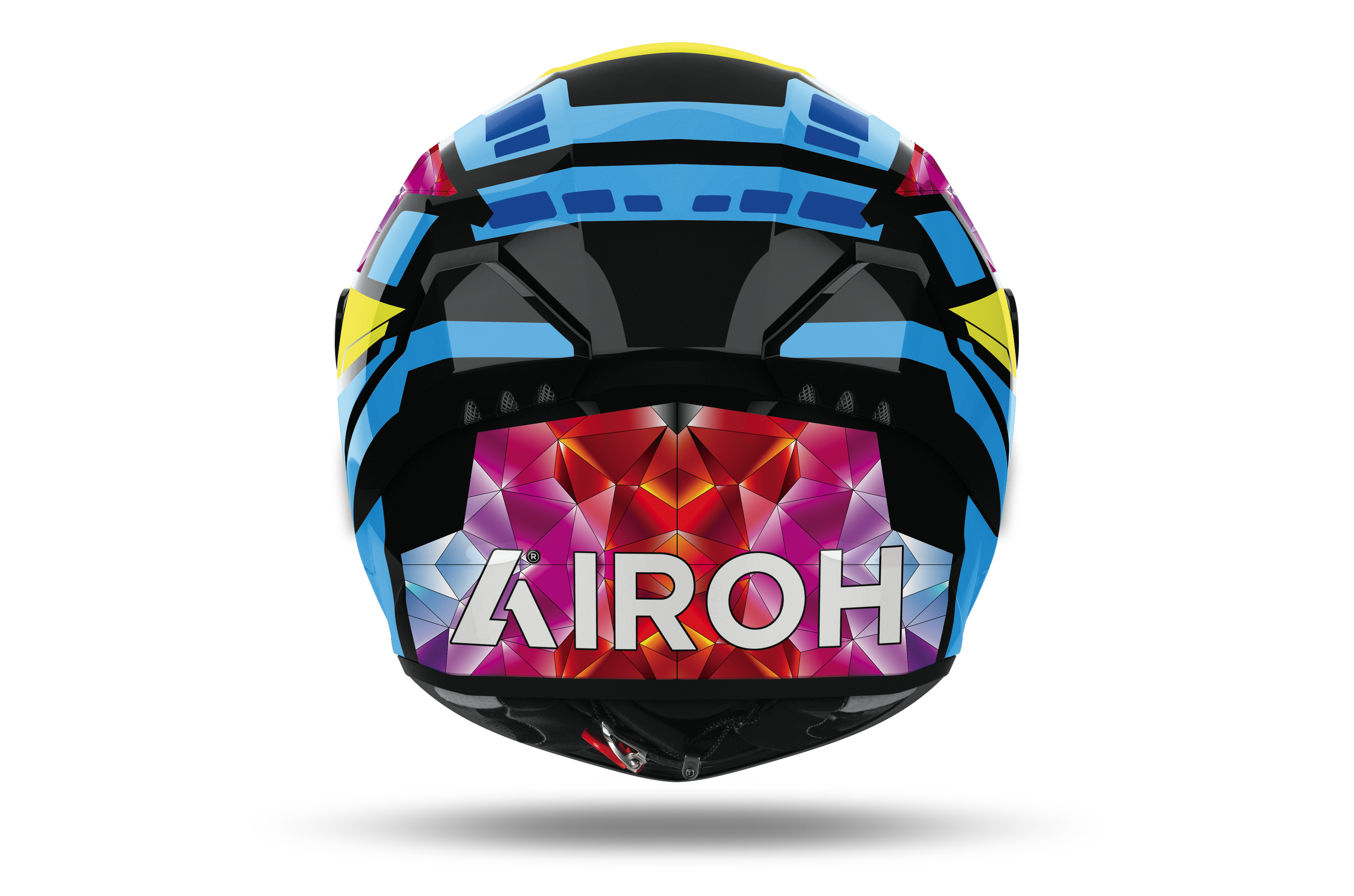 Airoh Connor Stellar multicolore CNS54, vista posteriore con estrattori e logo Airoh