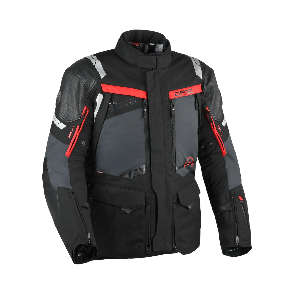 Giacca moto in pelle Dane Eventyr Gore-Tex Pro nero/rosso, EN 17092 AA, foto Dane