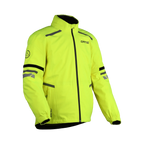 Giacca antipioggia moto Dane Husly XPR-Tex giallo fluo con inserti neri, vista tre quarti anteriore, foto ufficiale Dane