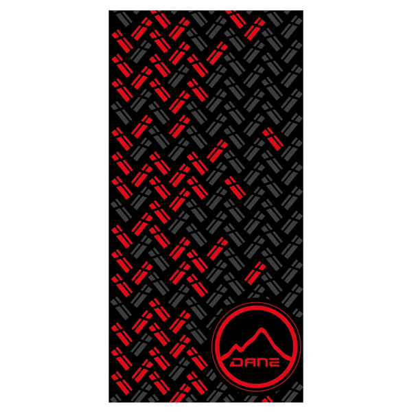 Scaldacollo moto Dane Summer Tube rosso, motivo geometrico rosso e grigio su fondo nero, foto ufficiale Dane