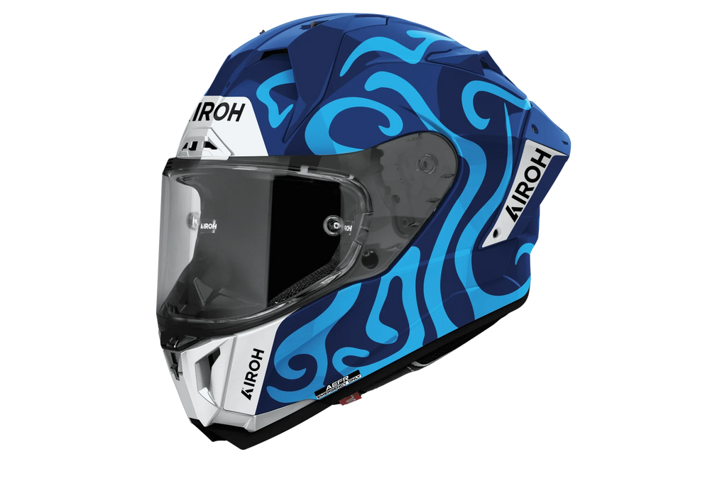 Airoh GP 800 Swain blu e azzurro GP8SW18: profilo laterale del casco racing
