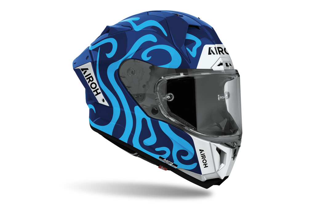 Casco integrale Airoh GP 800 Swain blu e azzurro cod. GP8SW18, tre quarti anteriore