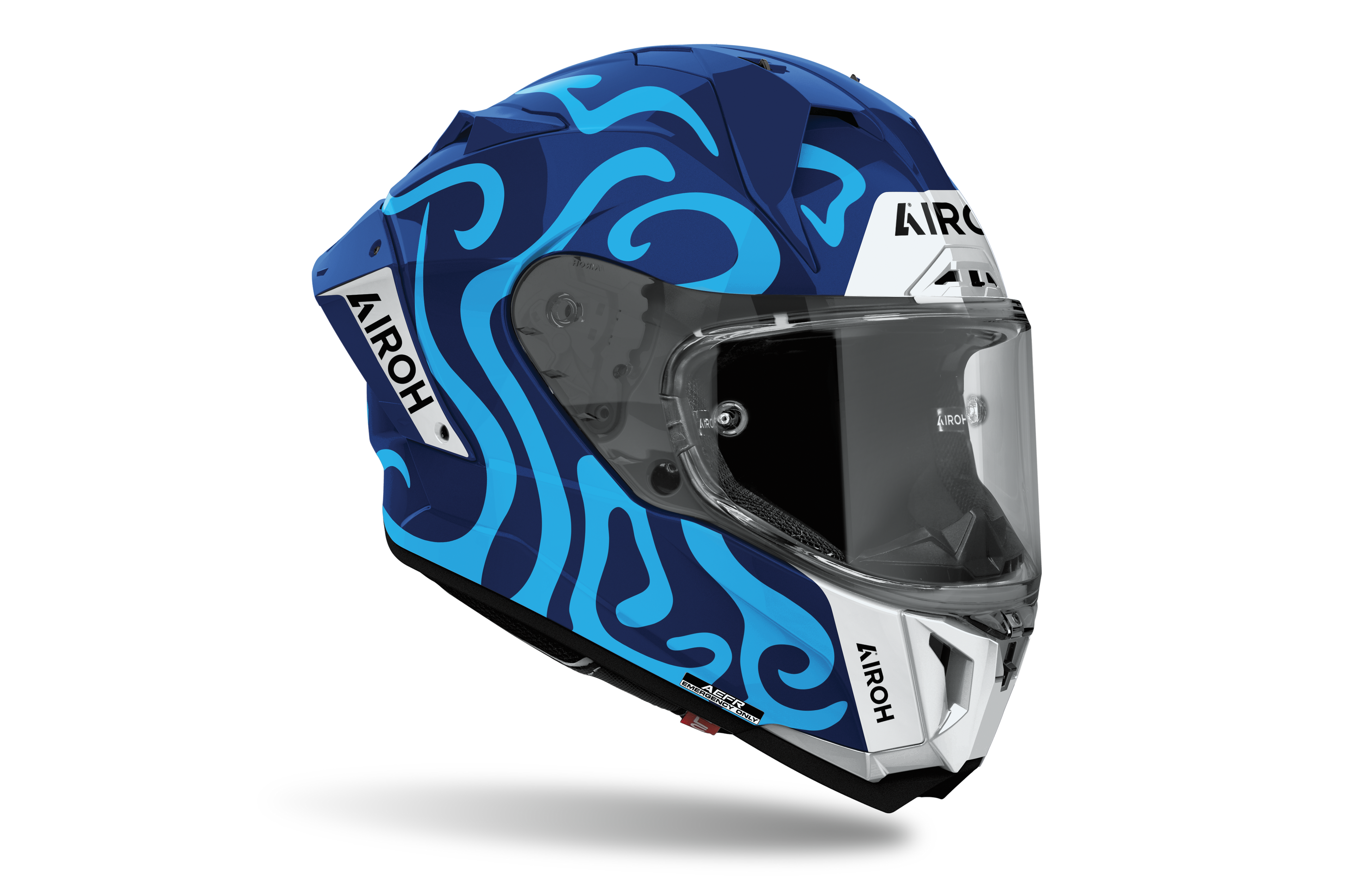 Casco integrale Airoh GP 800 Swain blu e azzurro cod. GP8SW18, tre quarti anteriore