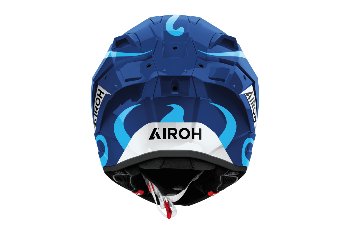 Airoh GP 800 Swain blu e azzurro GP8SW18, vista posteriore con estrattori e logo Airoh
