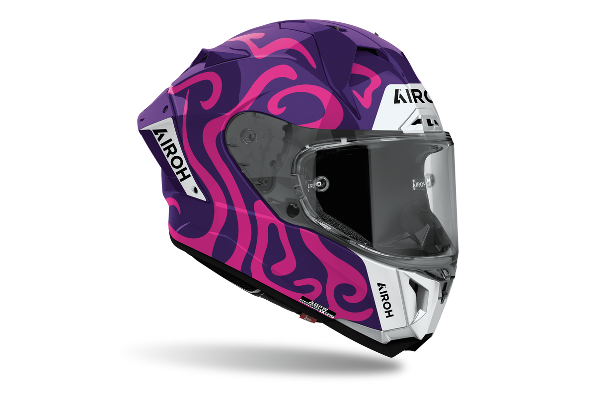 Casco integrale Airoh GP 800 Swain viola e fucsia cod. GP8SW54, tre quarti anteriore