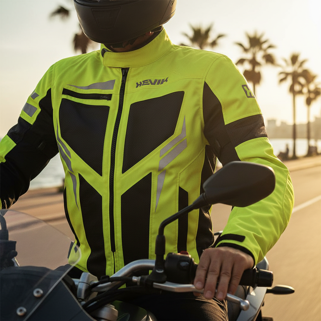 Giacca Moto Hevik Ikaro Estiva Giallo Fluo - Moon Bike - Vista 9