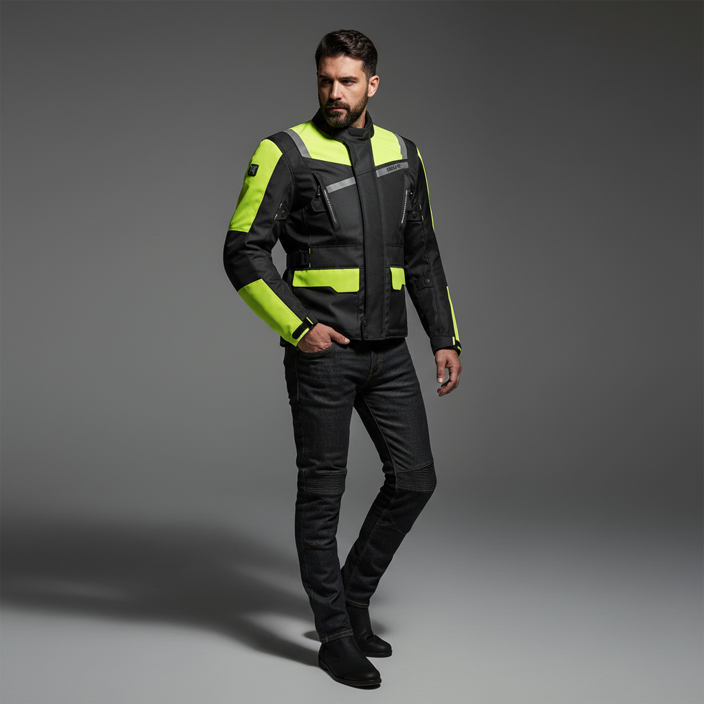 Giacca Moto Hevik Stelvio Light Nero/Giallo Fluo - Moon Bike - Vista 5