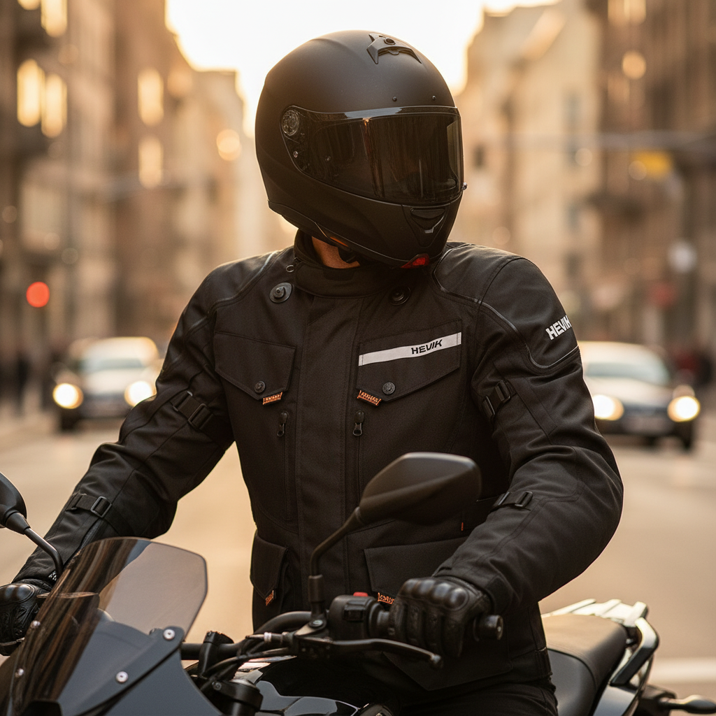 Giacca moto Hevik Titanium HJ3L305MBL uomo nera a tre strati – foto di ambientazione 6