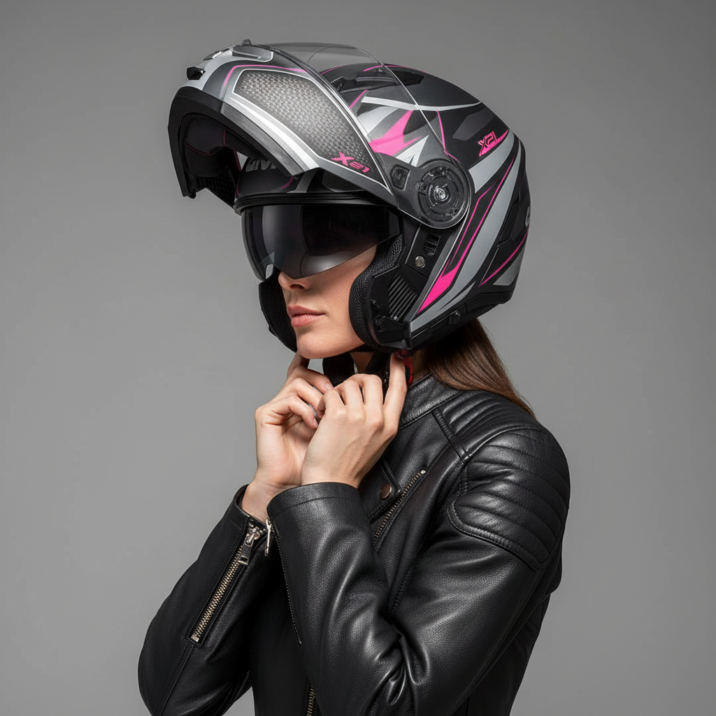 Givi X.21 Challenger Shiver Lady Titanio/Argento/Fucsia – Casco Modulare P/J ECE 22.05 - Moon Bike - Vista 12