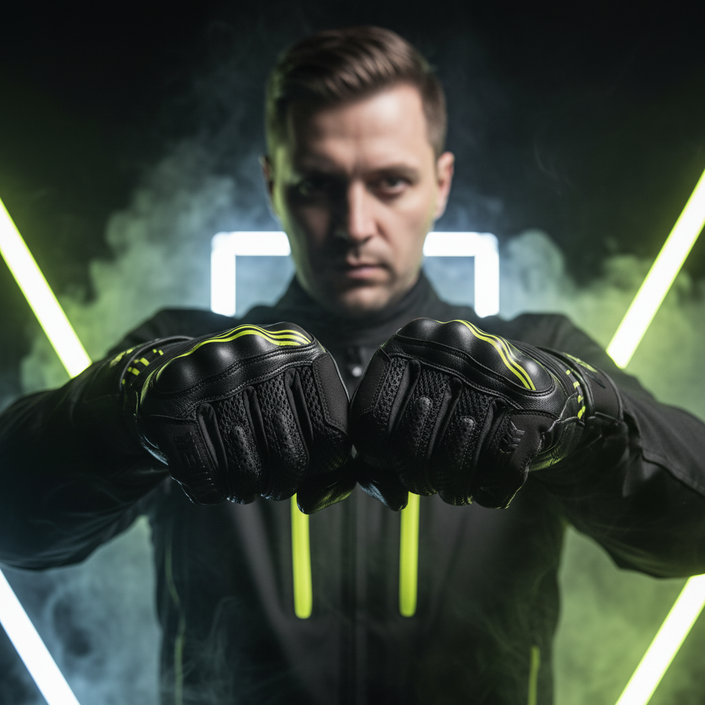 Guanti Moto Estivi Hevik Helios-R Nero Giallo – Pelle CE Touchscreen Omologati - Moon Bike - Vista 5